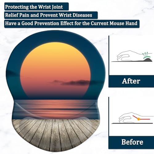 Mouse Pad with Gel Wrist Support and Non-Slip Base - Pain Relief Ergonomic Wrist Rest Mouse Pad for Working & Gaming, Home & Office Desk Accessories (Sunset Over The Sea)