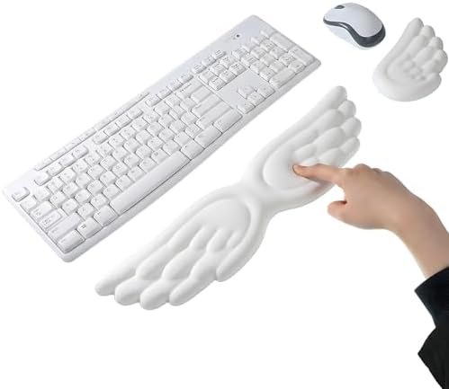 Angel Wing Wrist Rest Set of 2, Cloud Keyboard Mouse Wrist Support Ergonomic Memory Foam Cushion Hand Support Computer Palm Rest Anti-Slip Waterproof Cute for Laptop Gaming Home Office