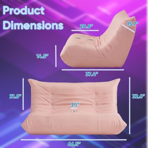 Homall Floor Gaming Chair Boneless Loveseat Couch, Ergonomic Floor Sofa Couch with Cup Holders, Leather Lazy Floor Lounger for Gaming, Reading, Relaxing, Watching TV (Pink)