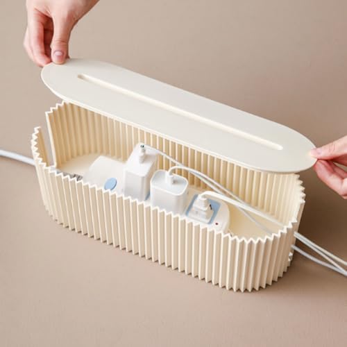 Cable Management Box,Desk Cord Organizer with Groove Cover,Plastic Cord Hider Box,Large Cable Box Organizer,Power Socket Management for TV/Computer/Router/Games Console Cable Storage (White)