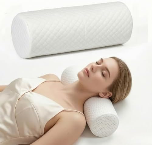 Bogey's Antidote Neck Roll Pillow for Pain Relief Sleeping, Cervical Memory Foam Cylinder Pillow,Travel Bolster Pillow for Bed for Side Sleepers Back Sleeper,15.7 * 6 * 6 inch (White Grid)