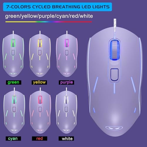 Gaming Keyboard and Mouse Combo, K1 RGB LED Backlit Wired Keyboard with 104 Key Computer PC Gaming Keyboard for PC/Laptop (Purple)