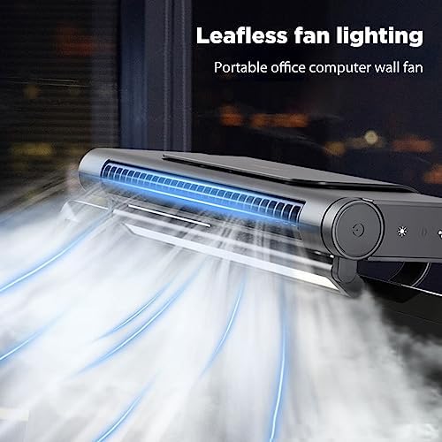 OVARIA Monitor Clip On Fan, Stepless Speed USB Powered Desk Fan with Light, Bladeless Personal Fan Quiet Desktop Fan, Easy Install and Space Saving, Suitable for Flat Monitor, Laptop (Color : White)