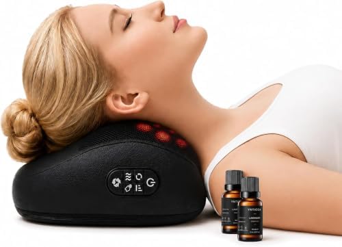 Shiatsu Neck Massager Pillow with Heat, 20 Nodes Deep Tissue Kneading Massage for Pain Relief, Back Shoulder Relaxation, Electric Cervical Support Pillow, Ideal Wellness Gift for Men Women