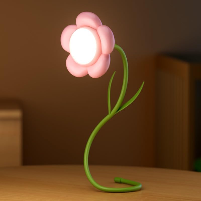 Rechargeable Flower Desk Lamp Infinite Dimming Trichromatic Temperature Adjustable Brightness Memory LED Light for Bedroom Study Office (Pink,Sunflower)