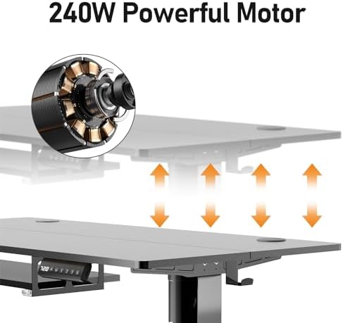 Electric Height Adjustable Standing Desk with Keyboard Tray, 48 * 24 Inch Sit Stand Up Desk, Ergonomic Computer Desk with 2 Headphone Hook for Home Office Sturdy Writing Workstation, Gaming
