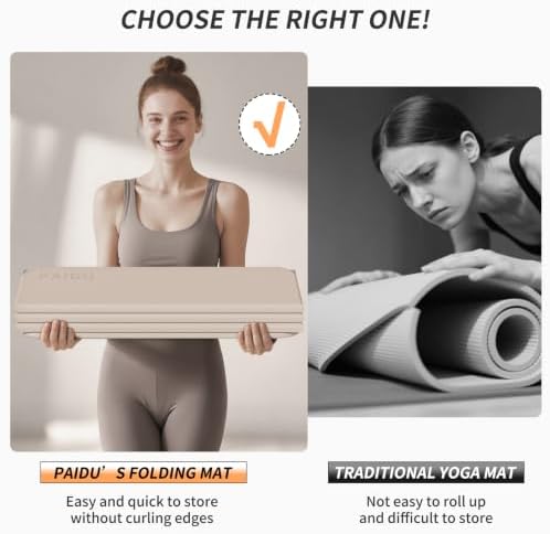 PAIDU Foldable Yoga Mat 10MM Thick SGS Certified TPE 75x26" Portable