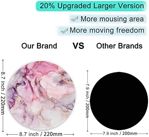 ITNRSIIET Round Mouse Pad with Stitched Edge Premium-Textured Waterproof Non-Slip Rubber Base Desktop Protection Mat Diameter 8.7 inches, Pink Abstract Marble