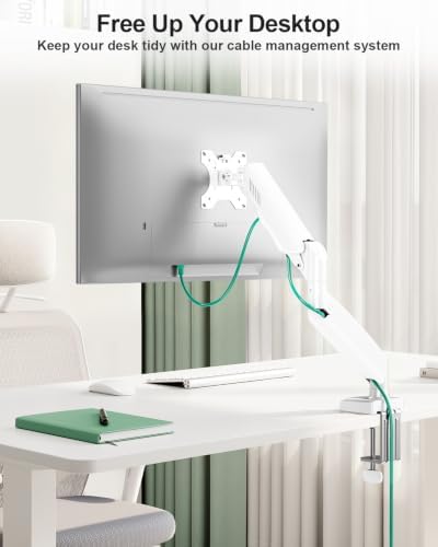 Single Monitor Desk Mount, 19-34 inch Adjustable Full Motion Monitor Arm, Computer Monitor Stand Holder with Clamp and Grommet Base, Fit 4.4 to 19.8lbs Screens, VESA Mount Bracket, White