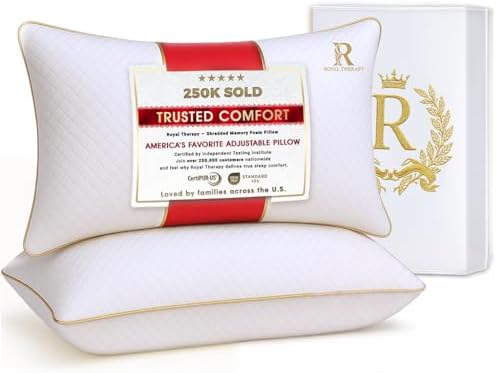 Royal Therapy Queen Size Set of 2-Shredded Memory Foam Pillow–Adjustable Memory Foam Pillow for Sleeping, Firm Pillow for Neck & Shoulder Support, Breathable Bed Pillow for Back Stomach Side Sleepers