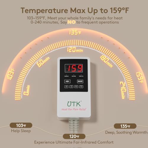 UTK Far Infrared Heating Pad for Back, Natural Jade & Tourmaline, 23.5x16"