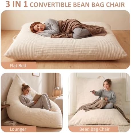 HUGHEAVEN Giant 3-in-1 Bean Bag Chair (76"x55") Oversized Floor Sofa Couch