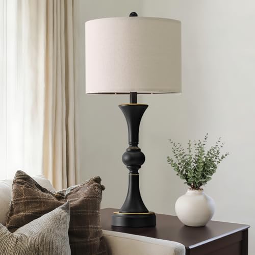 Oneach 28" Black Tall Table Lamps Set of 2 for Living Room, USB Ports