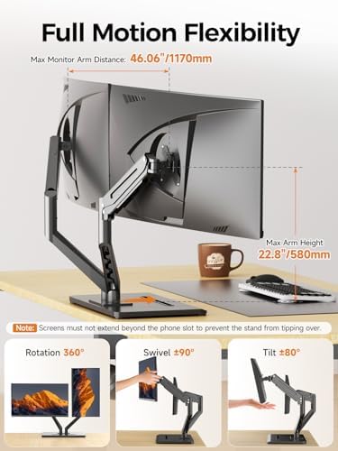 Bracwiser Dual Monitor Stand Free Standing Desk Mount, Premium Dual Monitor Arm Fits Two Screens up to 40 inch 26.45 lbs Fully Adjustable Arms with Heavy-Duty Wooden Base, Max VESA 100x100mm (MLXSPC)