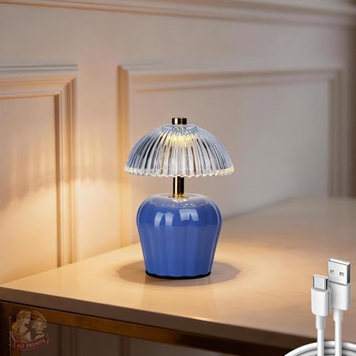 MJ PREMIER Rechargeable Table Lamp, Small Cordless Lamp with Timer, Blue