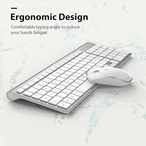 Wireless Keyboard Mouse, JOYACCES 2.4G Compact and Ultra Slim Wireless Keyboard and Mouse for Windows, Computer, Desktop, PC, Laptop-Sliver