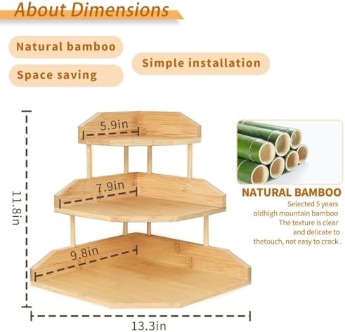 Bamboo Corner Desk Organizer Shelf, 3-Tier Triangle Storage Rack for Office & Home, Space-Saving Desktop Shelf for Books, Stationery, Makeup, Small Items