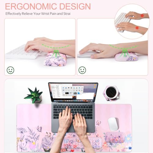 Petmolico 4-in-1 Wrist Rest Set with Desk Pad, Pink Wild Flowers