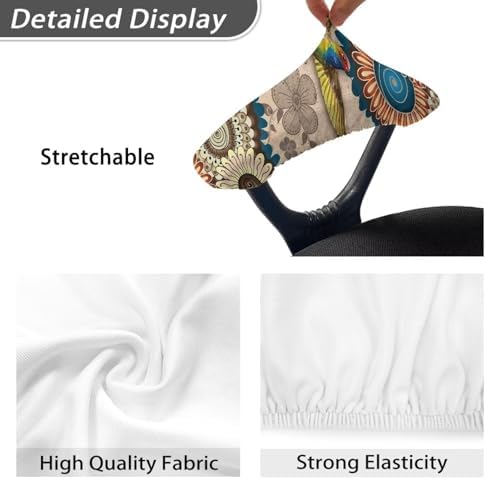 2 Pack Office Chair Armrest Covers, Hummingbird Print Desk Chair Armrest Covers Boho Mandala Flower Print Game Chair Armrest Covers, Non Slip Stretchy Game Chair Arm Covers, Brown