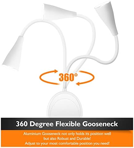 SANKEDOU LED Wall Mounted Reading Light, Book Light for Reading in Bed with Touch Control, 5 Dimmable, USB Output, Night Light & Timers Function, Flexible Gooseneck Headboard Bed Lights (White)