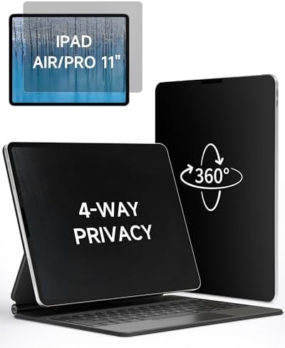 IPROKKO 360° Privacy Matte Screen Protector for iPad Air 11 inch 4th/5th Generation & iPad Pro 11in 2/3/4 gen (2018-2022, M1/M2),4 Way Anti Spy Glare Blue Light Tablet Screen Protector Filter [Compatible with Apple Pencil & Face ID, Case Friendly]