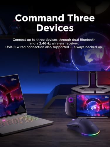Lenovo Legion M220 Wireless RGB Gaming Mouse, Tri-Mode (Bluetooth, 2.4GHz & Wired), 5000 DPI Optical Sensor, 2-Zone RGB Lighting, 100Hr Battery, 7 Buttons, USB-C Rechargeable, Nebula Purple