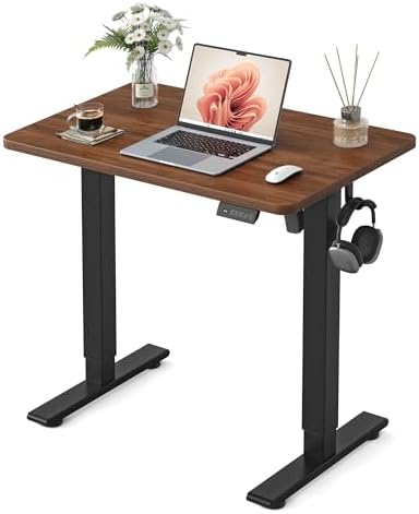 FEZIBO 32" Small Electric Standing Desk Height Adjustable Desk, Dark Walnut