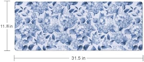 Blue Hydrangea Flowers Large Gaming Mouse Pad Keyboard Desk Pad Extended Mouse Pad Gaming Office Decor, PC Laptop Mouse Pads Large (31.5x151.8 in) with Stitched Edges Non-Slip Base Mousepad XL