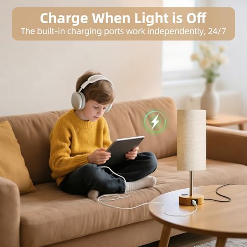 2PCS Table Lamp for Bedroom, Dimmable Touch, AC Outlet, USB A+C