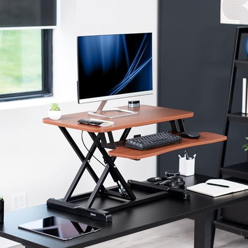 VIVO Dark Walnut 28 inch Standing Desk Converter, DESK-V028KA