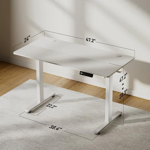Electric Height Adjustable Standing Desk, 48 * 24 Inch Sit Stand Up Desk, Ergonomic Computer Desk with 2 Headphone Hook for Home Office Sturdy Writing Workstation, Gaming Room