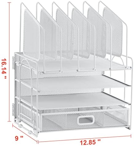 Marbrasse Desk Organizers, 4-Tier Mesh Desk File Organizer with 5 Vertical File Holders and 2 Pen Holders, Multifunction Desktop Organizer,Desk Organizers and Accessories for Home Office (White)