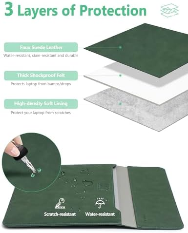 HYZUO 13 Inch Laptop Case Sleeve with Stand for MacBook Air, Midnight Green