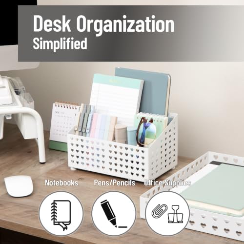 Mind Reader Metal Desktop Organizer with Heart Cutout Design, Pink