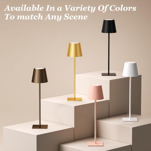Kakanuo Cordless Rechargeable Table Lamp Black 5000mAh Battery Operated Lamps, 3 Colors Stepless Dimming Touch Lamp for Dining, Living Room, Outdoor Patio, Kitchen Counter, 4 Pack