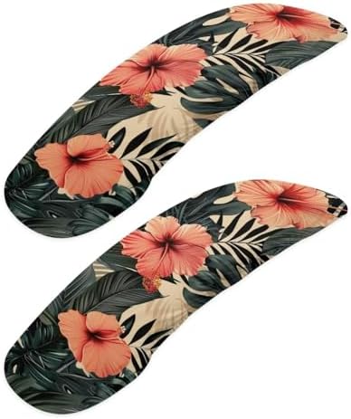Hibiscus Print Office Chair Arm Covers, 2 Pack Monstera Palm Tree Print Chair Arm Rest Covers, Stretchy Comfort Office Chair Armrest Slipcovers for Rotating Chairs