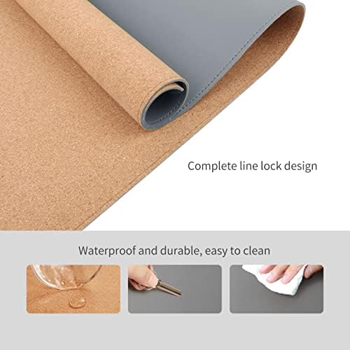 RENMTURE Dual-Sided Mouse Pad, Natural Cork & PU Leather Large Desk Pad for Office and Home Work, Desk Protector Non-Slip, Waterproof, Easy Clean (Gray, 36"x17")