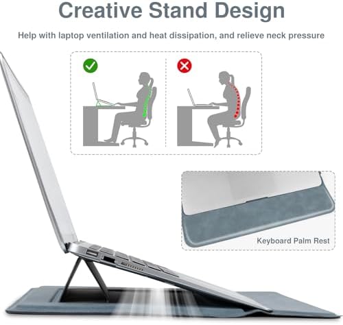 Allinside 13-14 Inch Laptop Sleeve Case for MacBook Pro 14" 2021-2026/MacBook Air 13" 2010-2017/MacBook Pro 13" 2010-2015, Waterproof Matte PU Leather Sleeve Cover with Stand & Accessory Pouch, Blue
