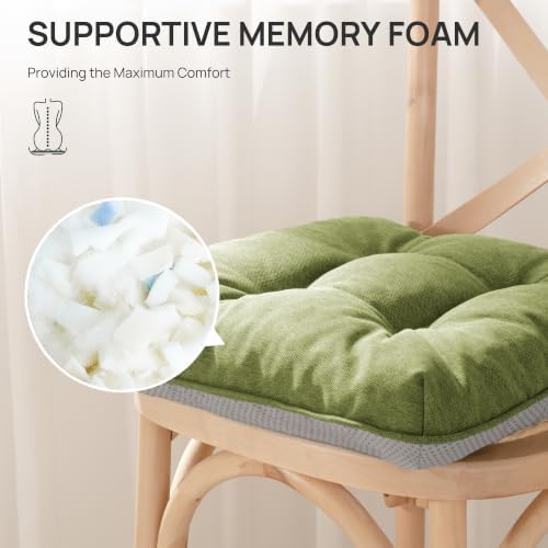 Love's cabin Memory Foam Chair Cushions Set of 4, 19 Inch, Olive Green