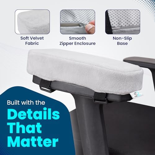 Thick Memory Foam Office Chair Arm Pads - Office Chair Armrest Covers Provide Elbow Cushion and Relieve Pressure - Ergonomic Desk Chair Arm Covers - Gaming, Computer Chair Rest Pads (Set of 2) (Gray)