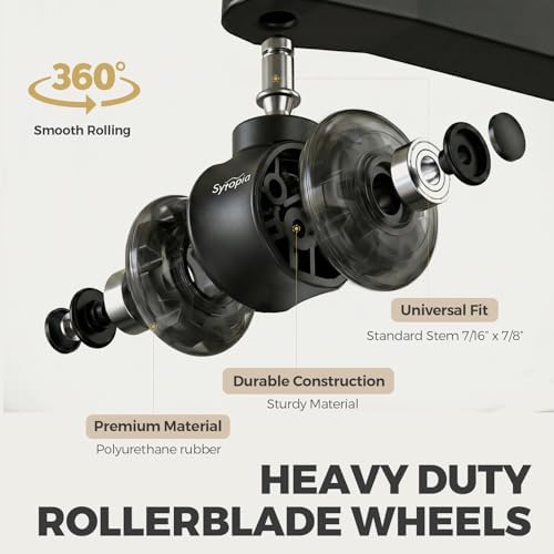 Sytopia 3-Inch Office Chair Wheels Set of 5, Quiet & Smooth Casters for Hardwood & Carpet, Universal Fit 11x22mm Replacement Wheels for Gaming Chairs, Heavy-Duty Supports 1000 lbs, Black
