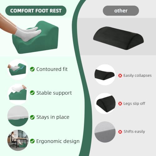 Foot Rest Ergonomic Pillow for Under Desk at Work & Handle Green
