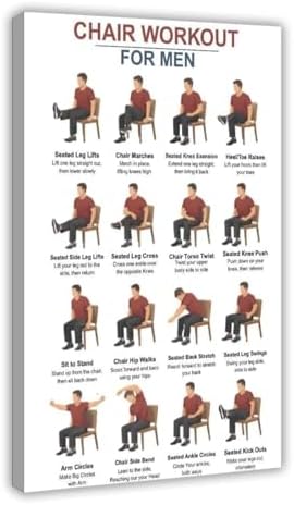 Tai Chi Chair Workouts for Men Chair Exercise Chart Home Workout Plan Canvas Poster Bedroom Decor Room Decor Frame 24x36inch