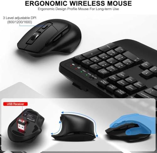 Wireless Keyboard and Mouse Combo, 2.4G Ergonomic Wave Keys(Black)