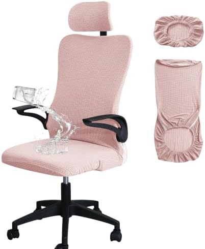 Pink Ergonomic Office Chair Cover with Headrest Cover Water-Repellent Stretch 2-Piece Jacquard Office Desk Chair and Headrest Slipcover Cat Scratch Proof Washable