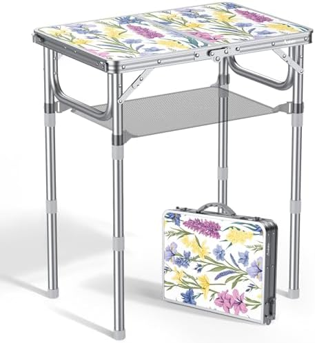 Anbte 2ft Small Folding Table, 3 Adjustable Height for Camping, 24" x 16"