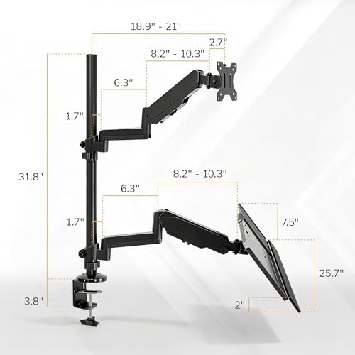 Mount-It! Sit-Stand Monitor Arm Desk Mount with Keyboard Tray, Single Monitor Fits Up to 32”, Height Adjustable Gas Spring, Full Motion Articulating Arm, Clamp or Grommet, Black