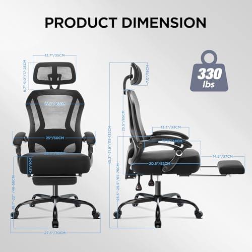 Ergonomic Office Chair with Footrest,Ultra Thick Desk Chair,Black