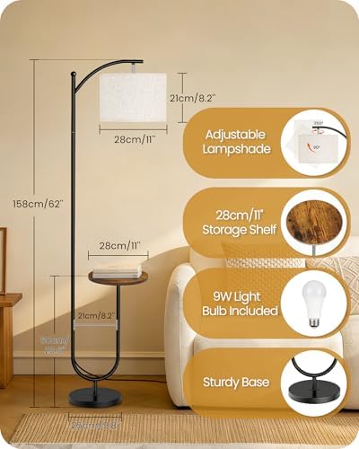 Floor Lamp with Side Table for Living Room with Tray, 9W LED Bulb