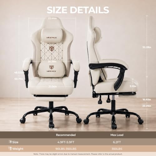 Fabric Gaming Chair with Heated Massage Lumbar Support, Pocket Spring Seat, Reclining Computer Chair with Footrest, Breathable High Back Gamer Chair, 350 lbs